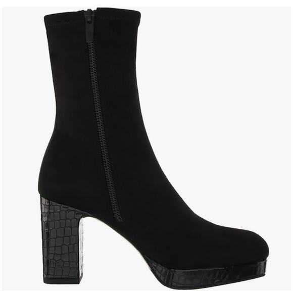 Donald Pliner Zari Crocodile Platform Heel Mid Boots | 8.5 Black Suede NEW $298 - Picture 2 of 12